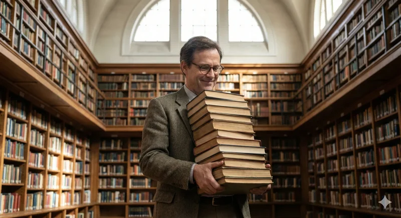 Illustration of a librarian character representing standard RAG search — retrieving keyword matches without reading the source material.